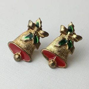 Vintage Christmas Bells Gold Tone Clip On Earrings